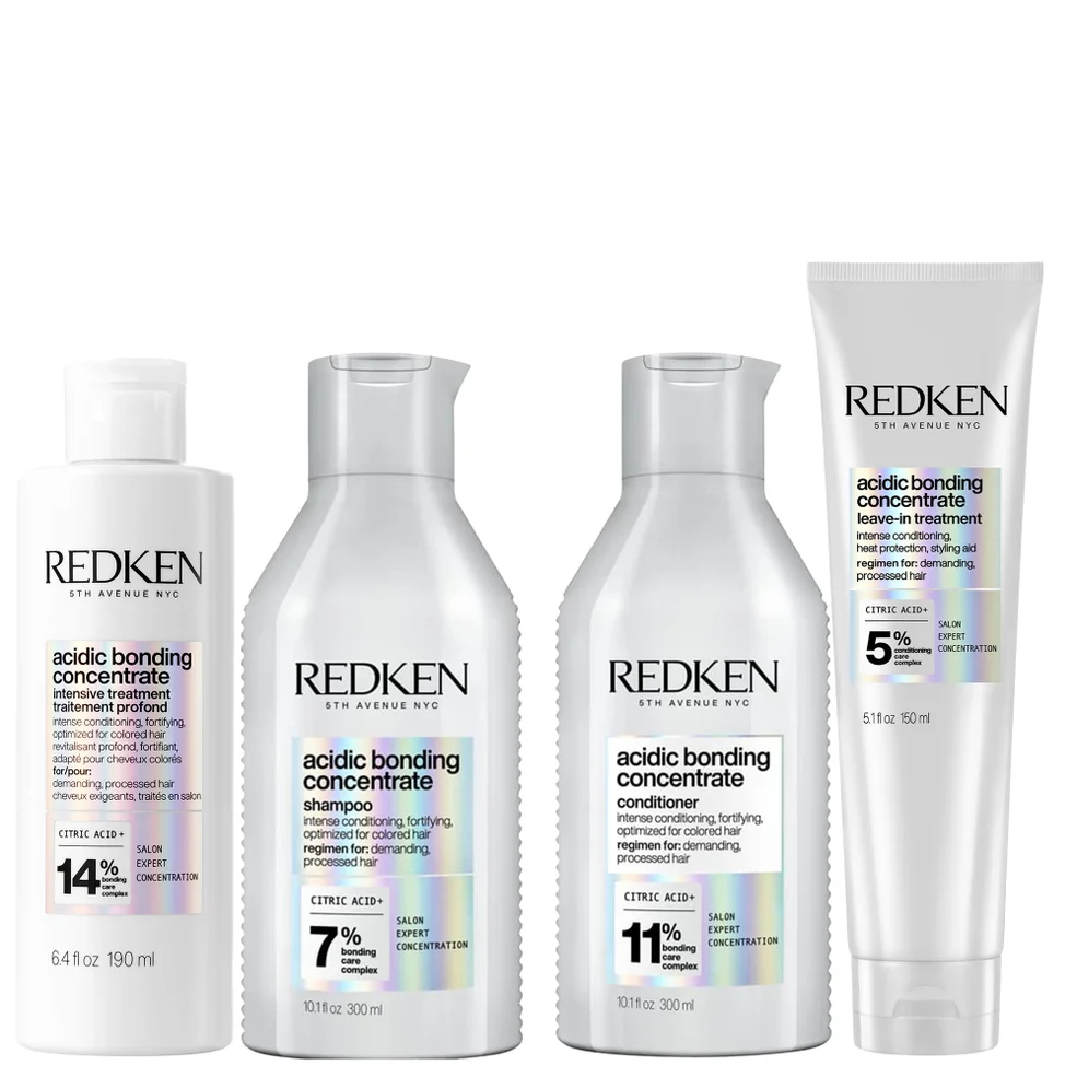Redken Acidic Bonding Concentrate Pre-Treatment 190ml, Shampoo and Conditioner 300ml, and Leave-in Treatment 150ml Bundle Image 1