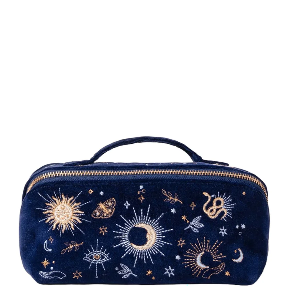Elizabeth Scarlett Boho Mysticism Navy Velvet Open Flat Makeup Bag Image 1