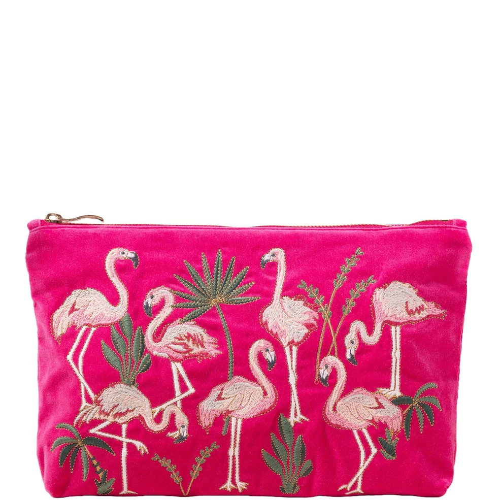 Elizabeth Scarlett Flamingos Pink Velvet Everyday Pouch Image 1
