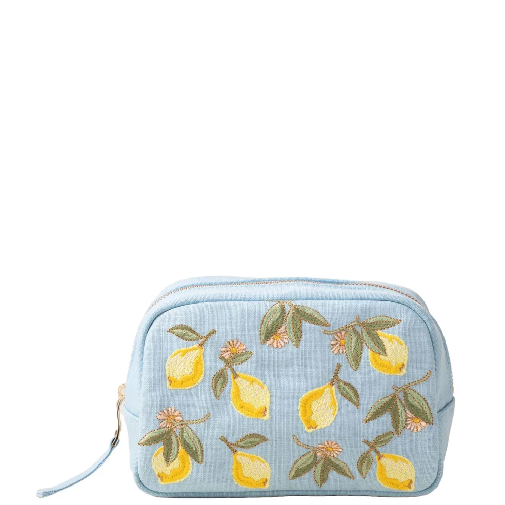 Elizabeth Scarlett Lemon Blossom French Blue Cotton Makeup Bag Image 1