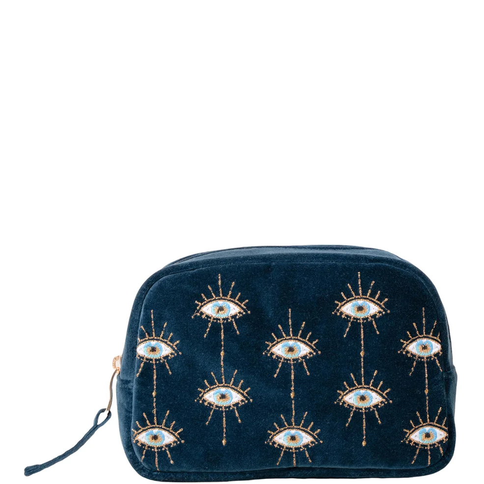 Elizabeth Scarlett Mystical Eye Ink Blue Velvet Makeup Bag Image 1