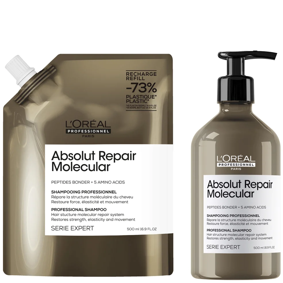 L’Oréal Professionnel Absolut Repair Molecular Shampoo 500ml and Refill Pack 500ml for damaged hair Image 1