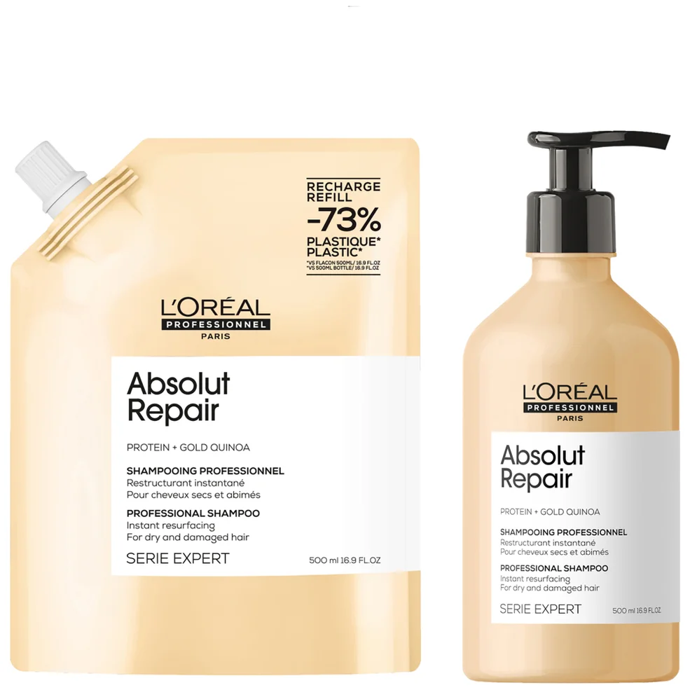 L’Oréal Professionnel Absolut Repair Shampoo 500ml and Refill Pack 500ml for dry & damaged hair Image 1