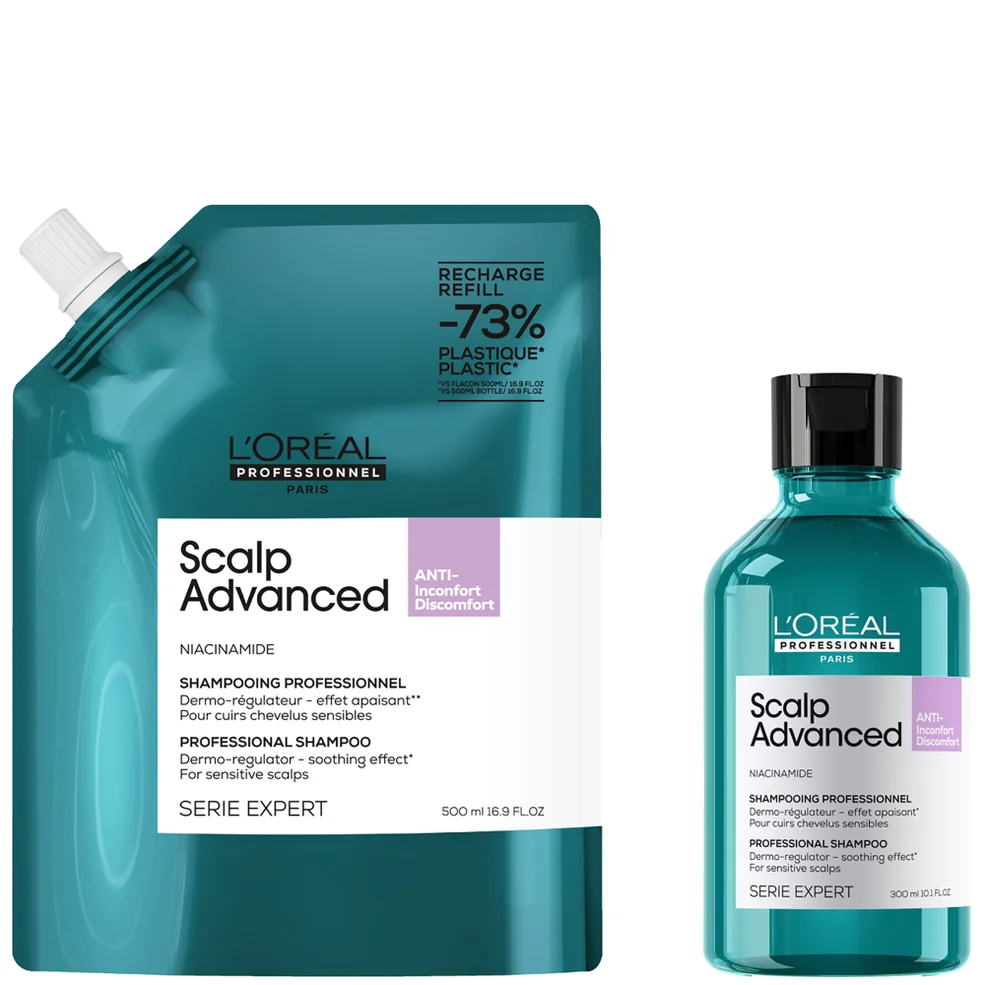 L’Oréal Professionnel Scalp Advanced Anti-Discomfort Shampoo 300ml and Refill Pack 500ml deep scalp treatment Image 1