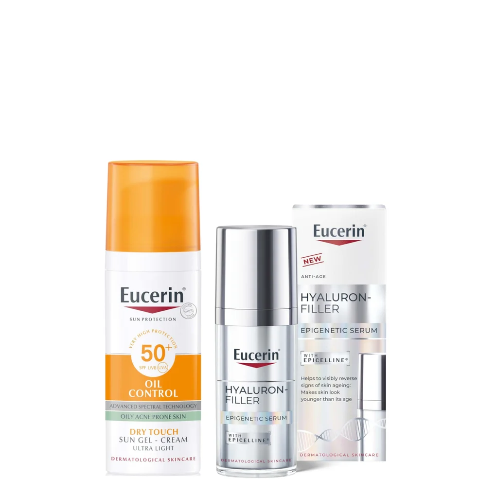 Eucerin Hyaluron-Filler Epigenetics Serum 30ml & Sun Face Oil Control 50ml Gel Bundle to Protect & Reverse signs of ageing Image 1