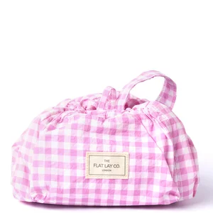 The Flat Lay Co. Parachute Drawstring Flat Lay Makeup Bag - Pink Gingham - undefined undefined