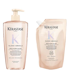 Kérastase Gloss Absolu Shampoo Refill Duo, with Glycolic Acid, Hyaluronic Acid & Wild Rose - undefined undefined