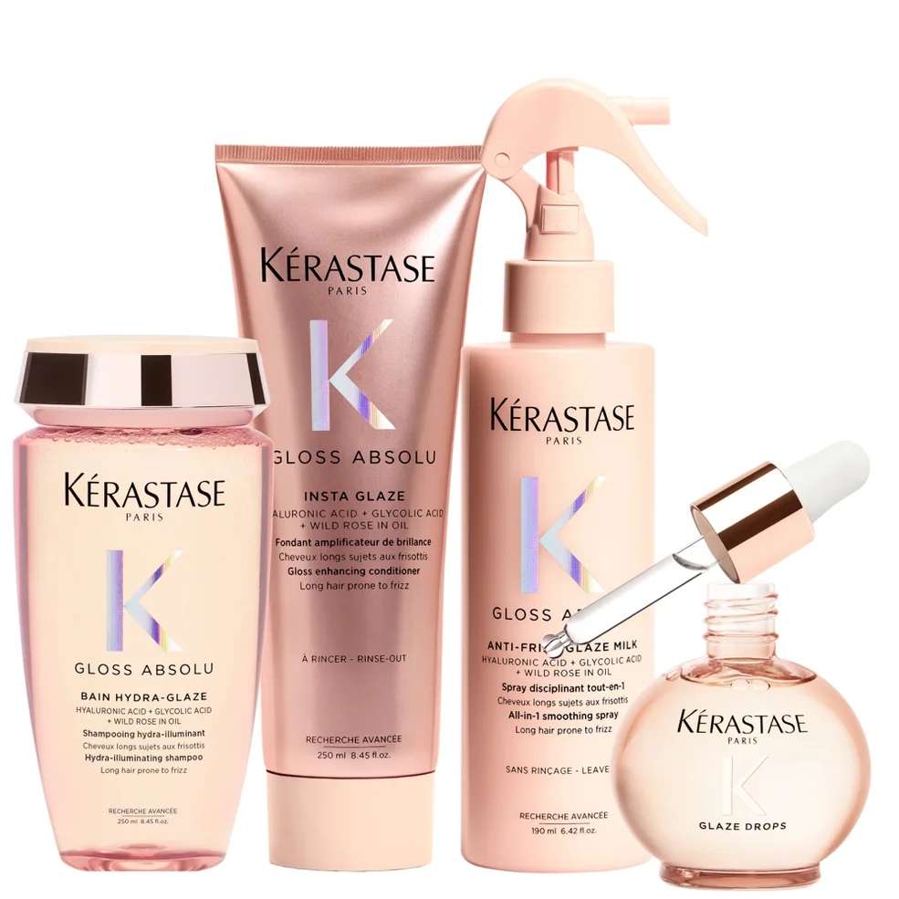 Kérastase Gloss Absolu Shampoo, Conditioner. Treatment Spray and Glaze Drops Hair Oil Routine Image 1