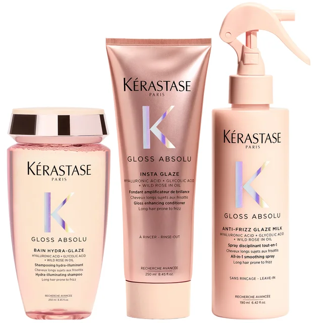 Kérastase Gloss Absolu Shampoo, Conditioner and Treatment Spray Trio, with Glycolic Acid, Hyaluronic Acid and Wild Rose