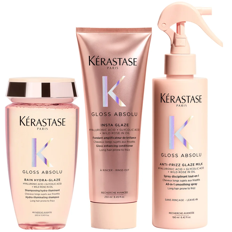 Kérastase Gloss Absolu Shampoo, Conditioner and Treatment Spray Trio, with Glycolic Acid, Hyaluronic Acid and Wild Rose Image 1