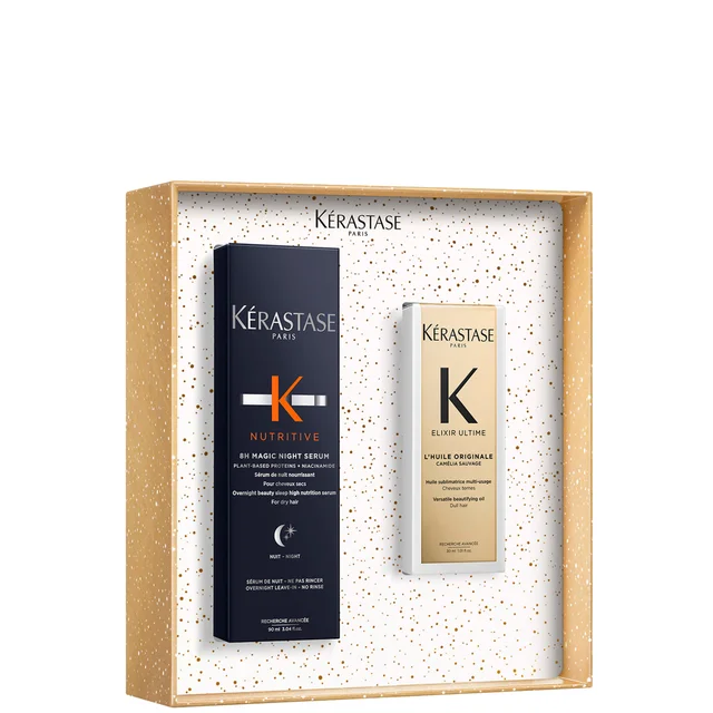Kérastase Iconics Set for Nourishment, 8H Magic Night Serum & Travel Size Elixir Ultime Hair Oil (Worth £77.50)