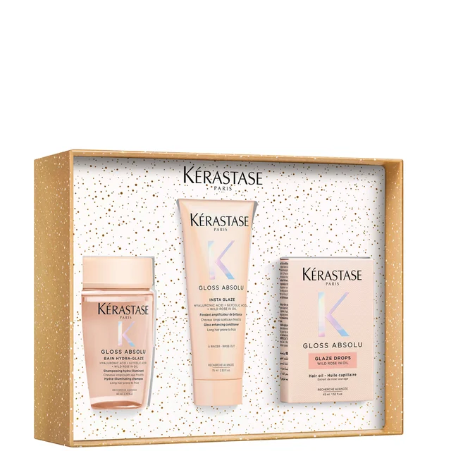 Kérastase Gloss Absolu Trio for Glossy Hair, Glaze Drops Hair Oil & Travel Size Shampoo & Conditioner (Worth £68.80)