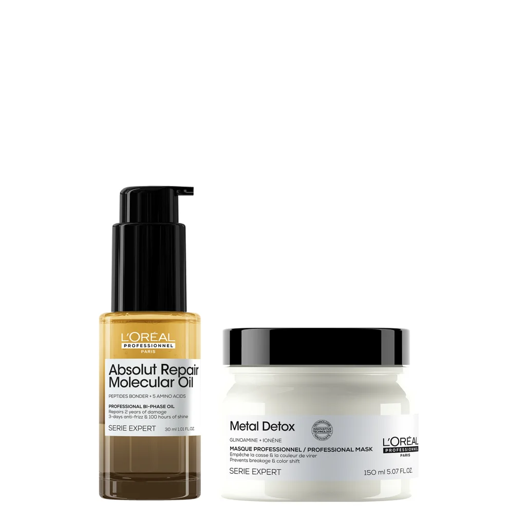 L'Oréal Professionnel Ultimate Repair Treatment Set: Metal Detox Hair Mask 150ml & Absolut Repair Molecular Bi-Phase Hair Oil Image 1