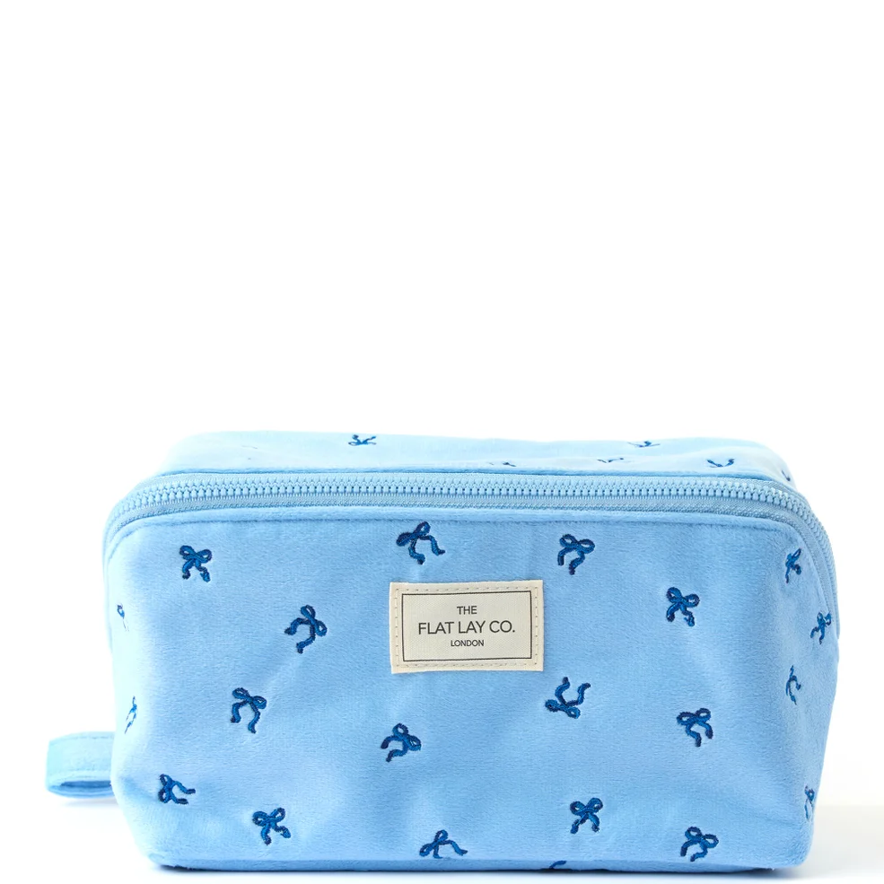 The Flat Lay Co. Flat Lay Makeup Box Bag - Ditsy Bows Blue Embroidered Velvet Image 1