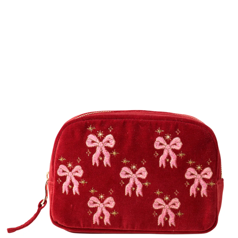 Elizabeth Scarlett Dazzling Bows Velvet Makeup Bag - Rouge Image 1