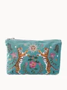 Elizabeth Scarlett Celestial Tigers Velvet Everyday Pouch - Dusky Teal
