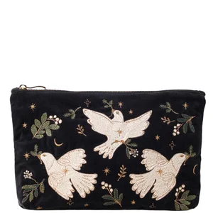 Elizabeth Scarlett Doves of Peace Velvet Everyday Pouch - Charcoal - undefined undefined