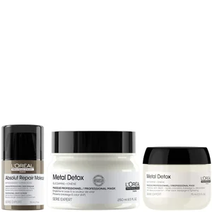 L'Oréal Professionnel Metal Detox Hair Mask & Absolut Repair Molecular Leave-In Cream, repair damage mask set 250ml & 50ml - undefined undefined