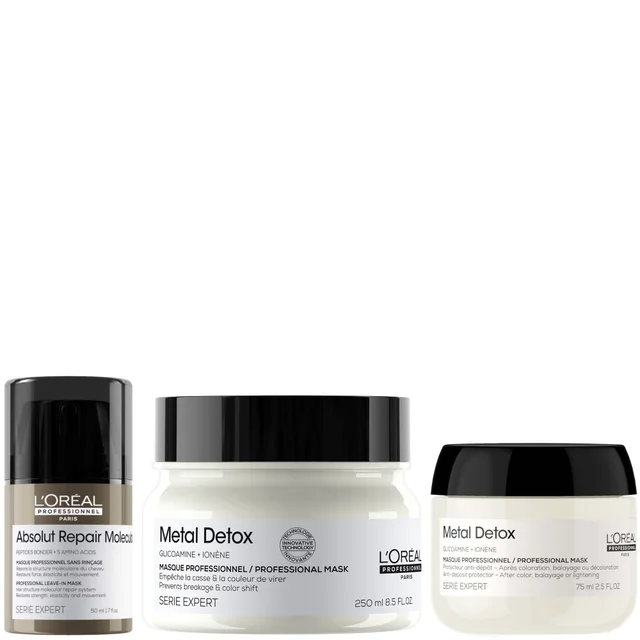 L'Oréal Professionnel Metal Detox Hair Mask & Absolut Repair Molecular Leave-In Cream, repair damage mask set 250ml & 50ml