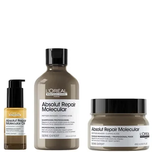 L'Oréal Professionnel Absolut Repair Molecular Shampoo 300ml, Hair Mask 250ml & Bi-Phase Hair Oil for Damaged Hair 30ml - undefined undefined