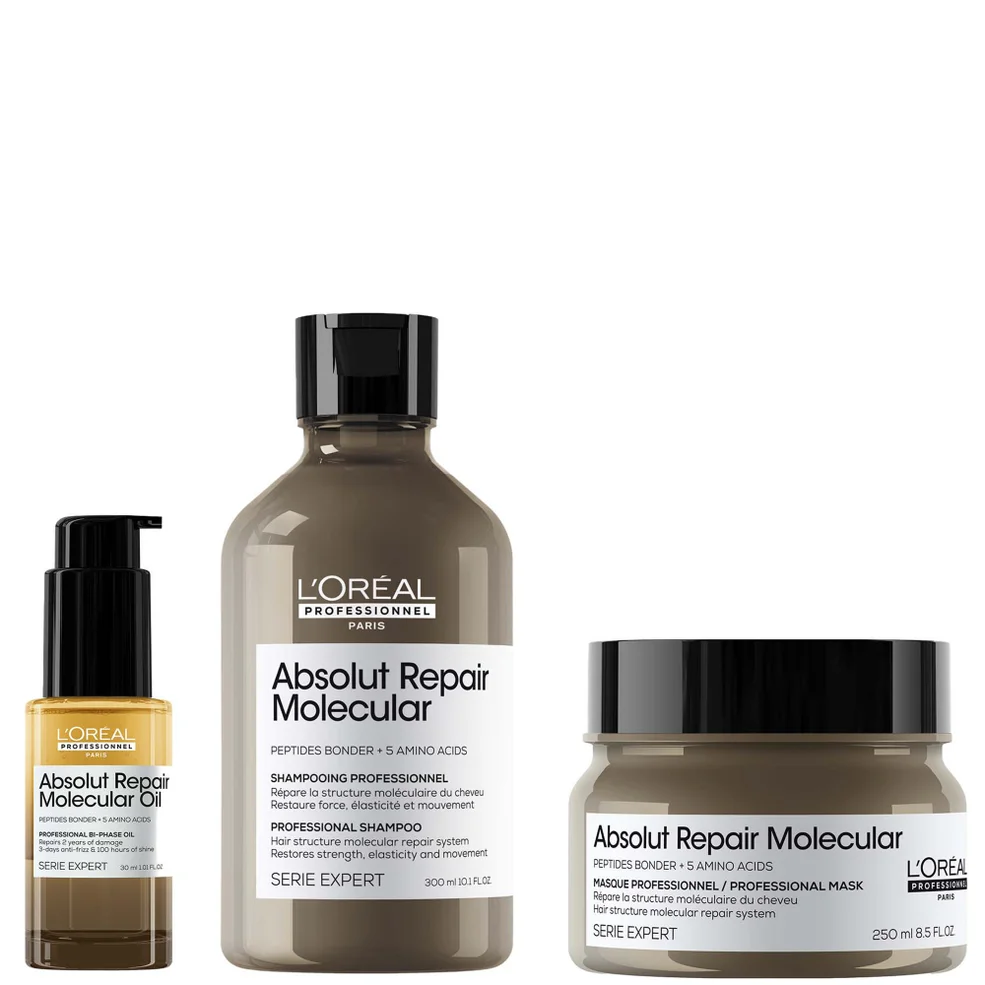 L'Oréal Professionnel Absolut Repair Molecular Shampoo 300ml, Hair Mask 250ml & Bi-Phase Hair Oil for Damaged Hair 30ml Image 1