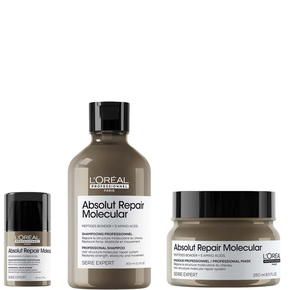 L'Oréal Professionnel Absolut Repair Molecular Shampoo 300ml, Hair Mask 250ml & Leave-in Hair Mask Travel Size 50ml Image 1