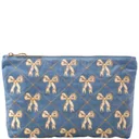 Elizabeth Scarlett Lattice Bows Velvet Everyday Pouch - Dusky Blue