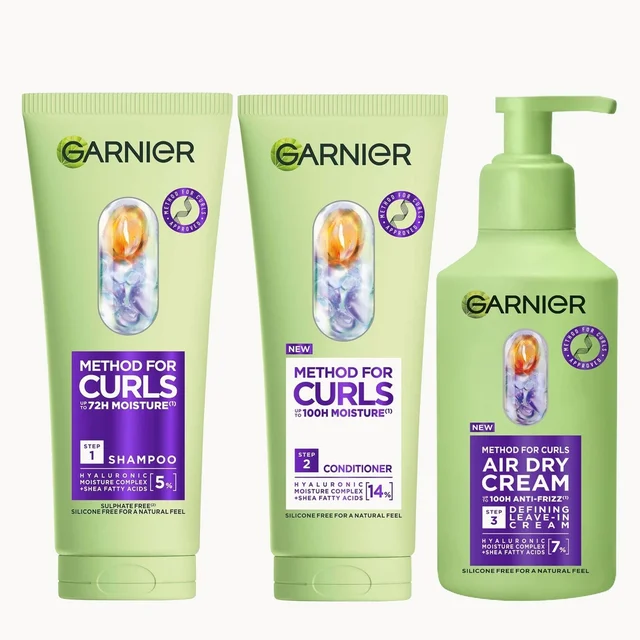 Garnier Method for Curls Shampoo, Conditioner and Air Dry Cream Bundle