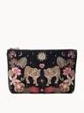 Elizabeth Scarlett Celestial Leopard Velvet Everyday Pouch - Charcoal