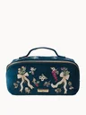 Elizabeth Scarlett Berries & Bows Velvet Open Flat Makeup Bag - Ink Blue