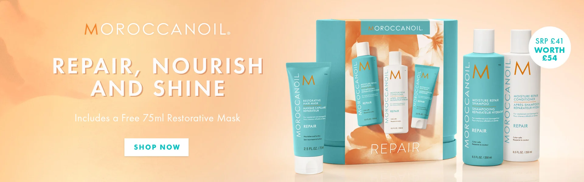 Moroccanoil Moisture Repair Shampoo and Conditioner Set with Free Restorative Hair Mask