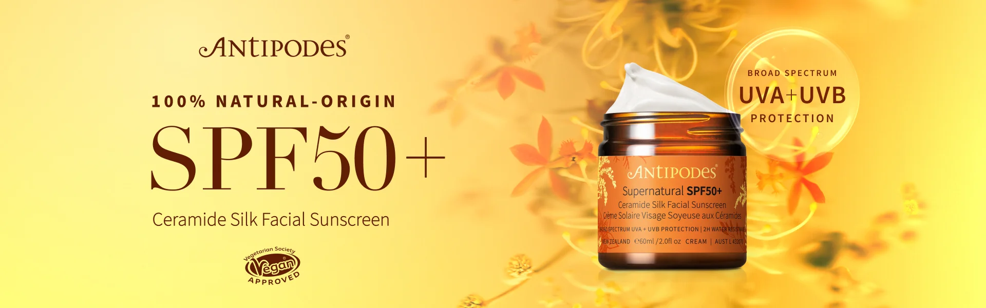 Antipodes new product SPF top banner - UVA and UVB protection